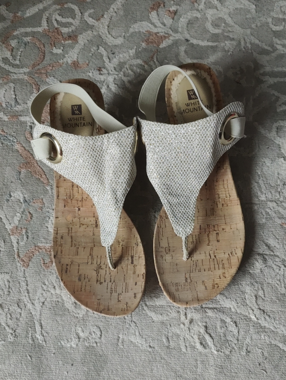 White Mountain Sparkle White Cork Thong Sandals